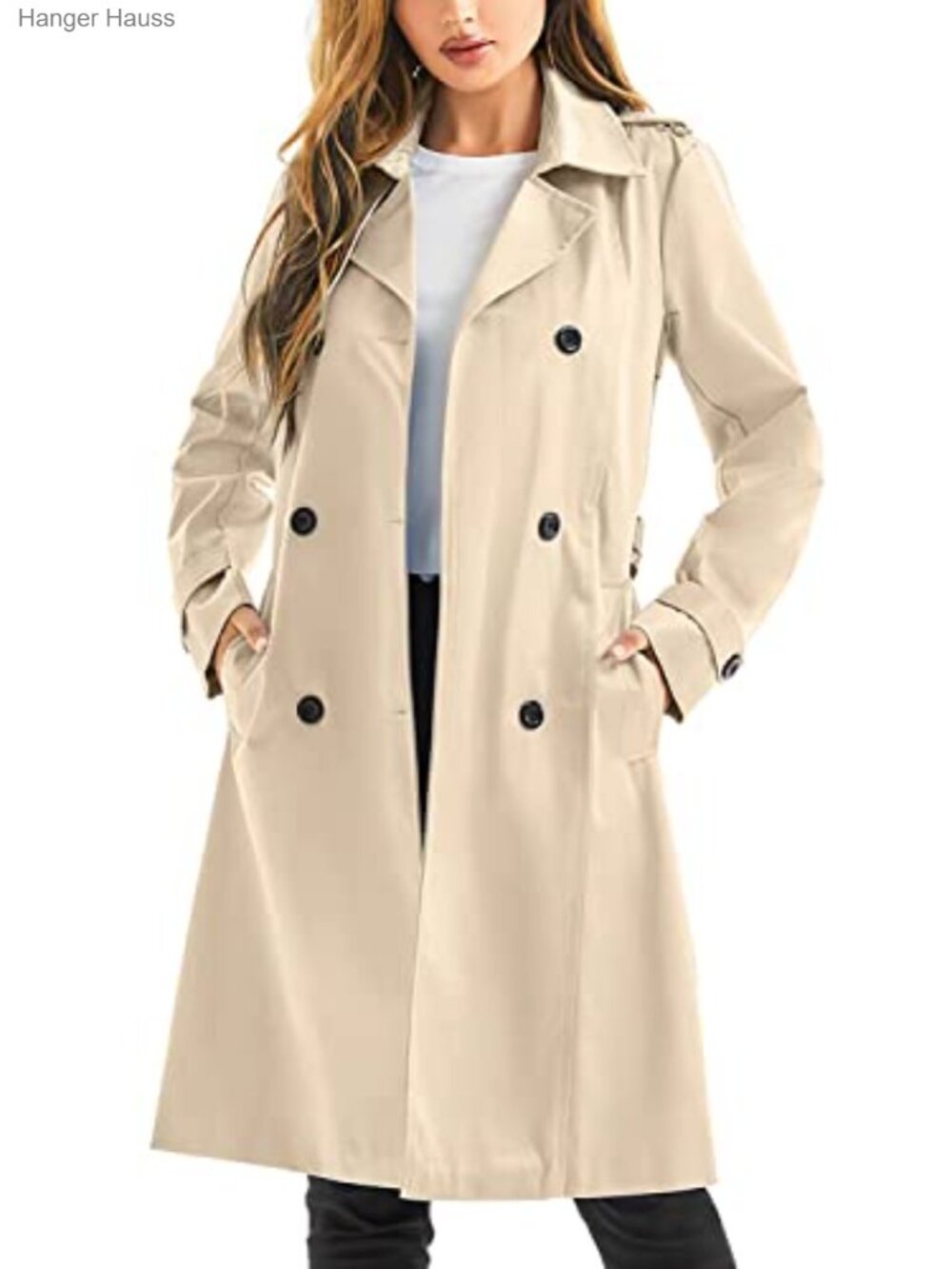 Waterproof Trench Coat Long Double Breasted Windbreaker with Removable Hood